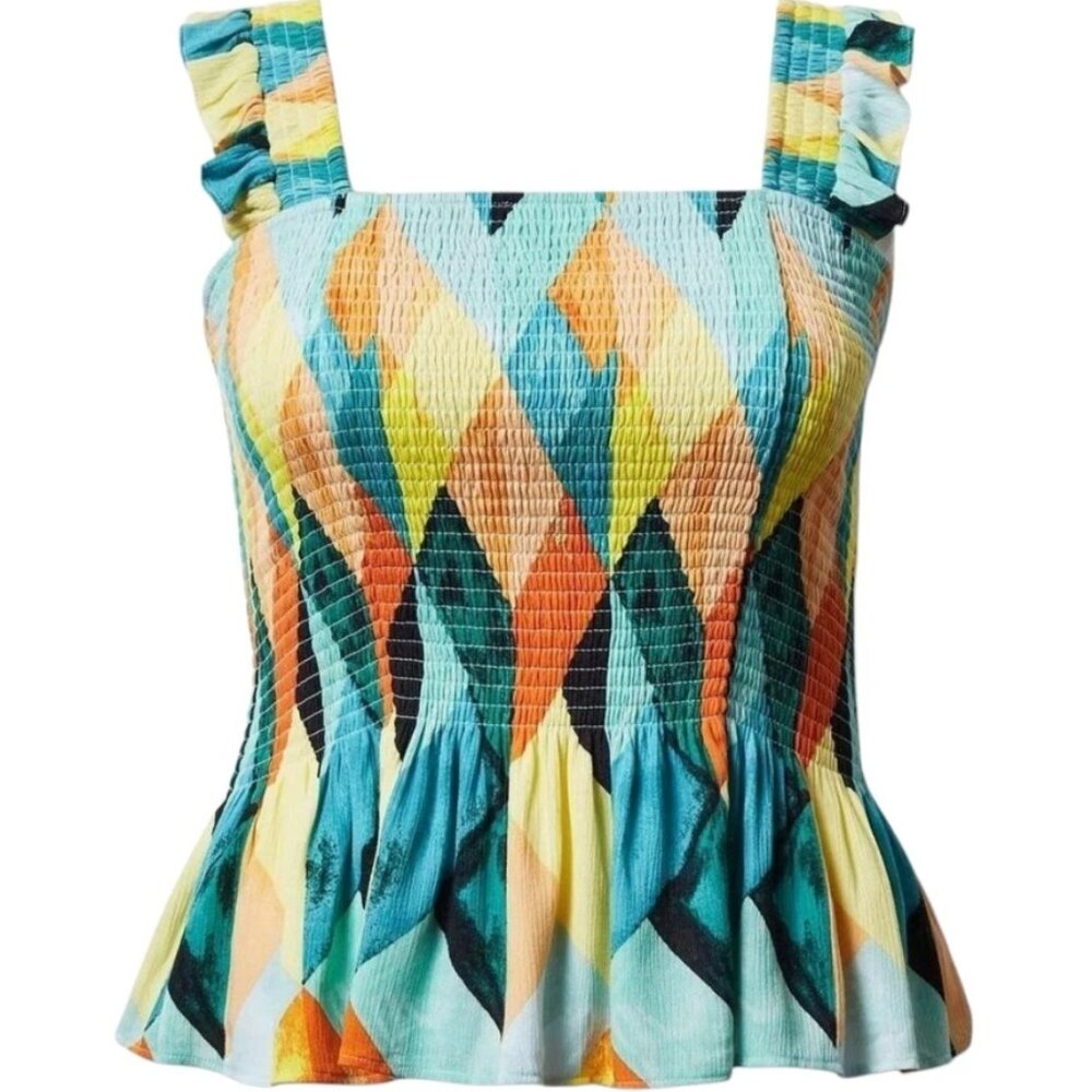 NWT TORRID PLUS SIZE 4X GOTH BOHO PEPLUM CRINKLE GAUZE MULTI COLOR SMOCKED TOP..